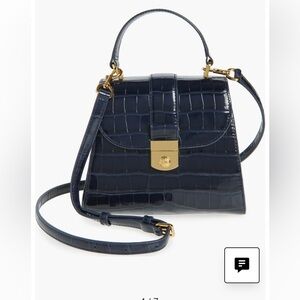 NWOT Veronica Beard NAVY CREST LOCK CROC EMBOSSED TOP HANDLE CROSSBODY BAG
